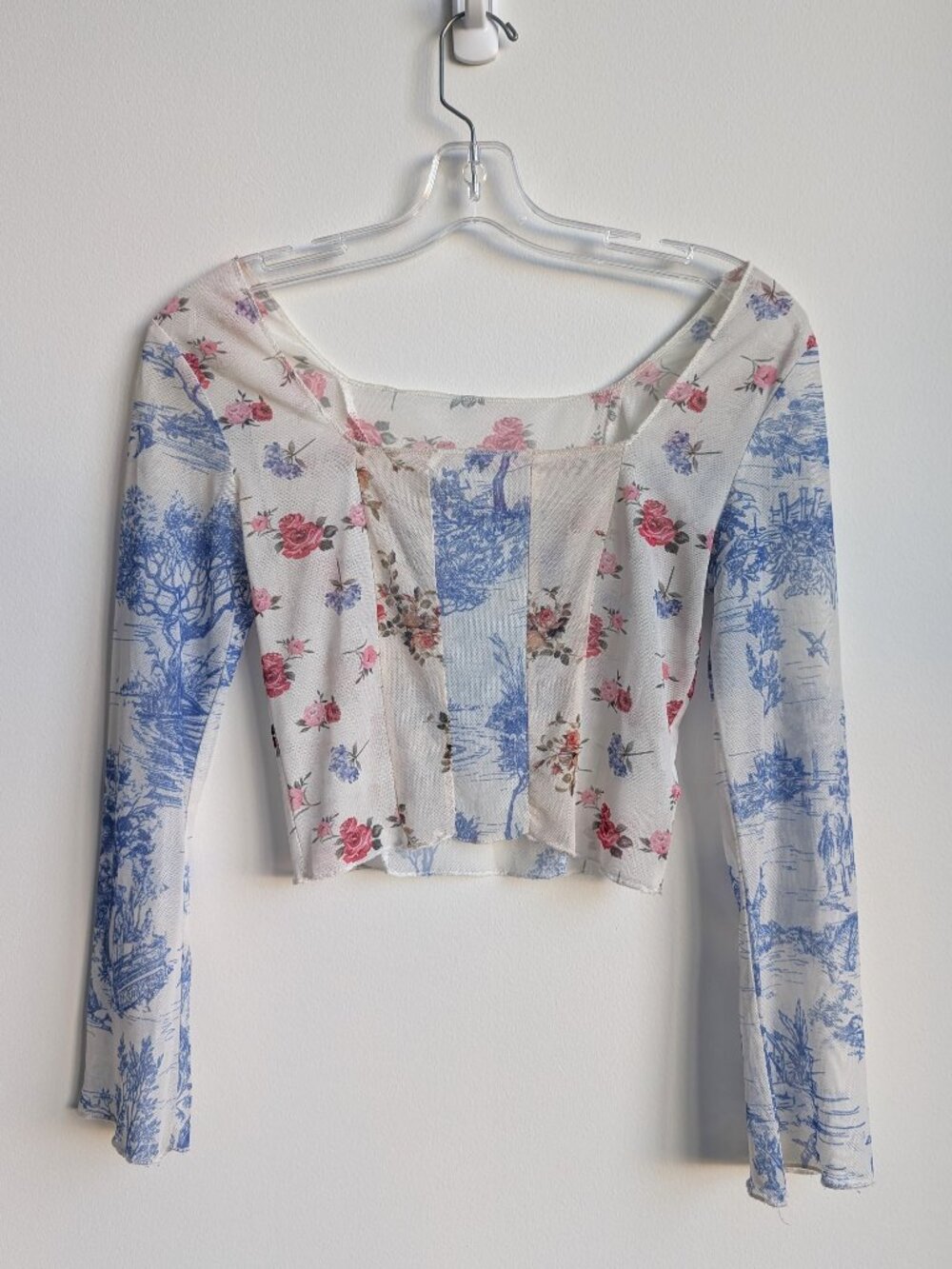 Toile and Rose Print Mesh Corset Seam Crop Top | XS